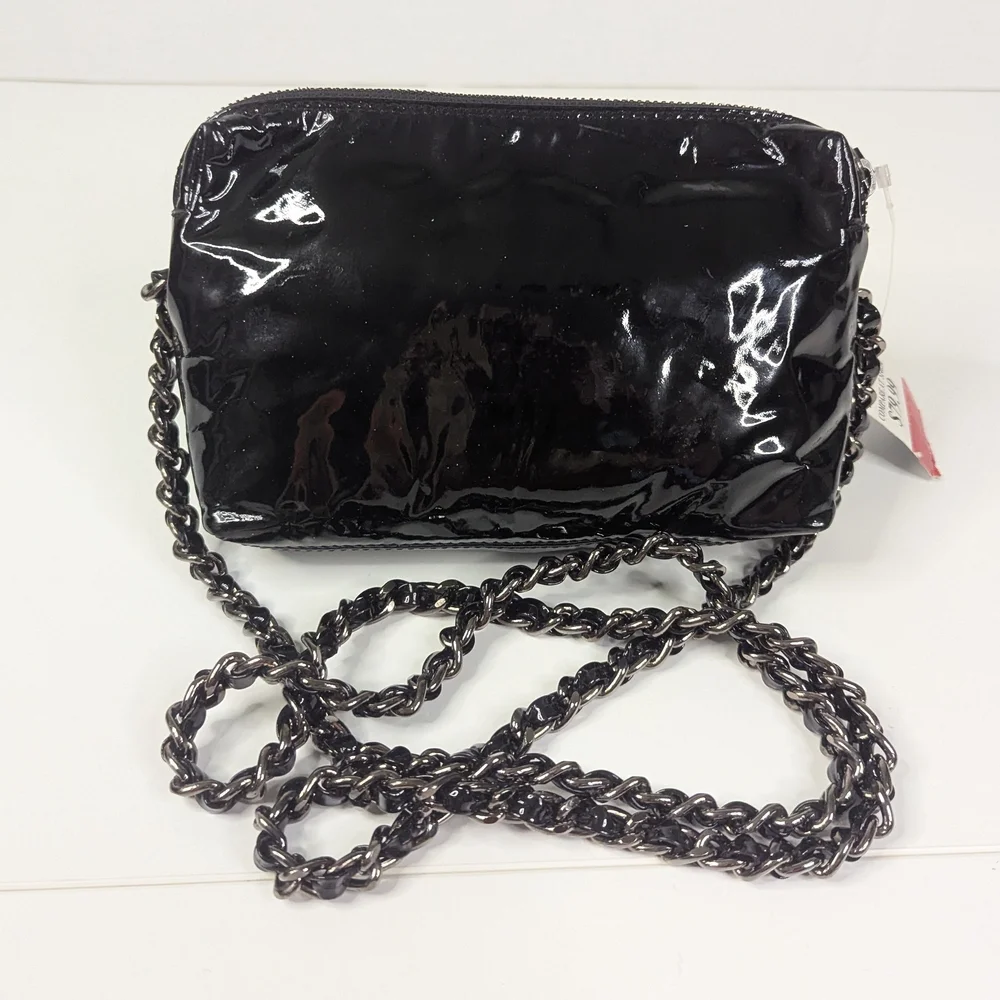 Abro Black Patent Leather‎ Crossbody Bag With Chain Strap NWT